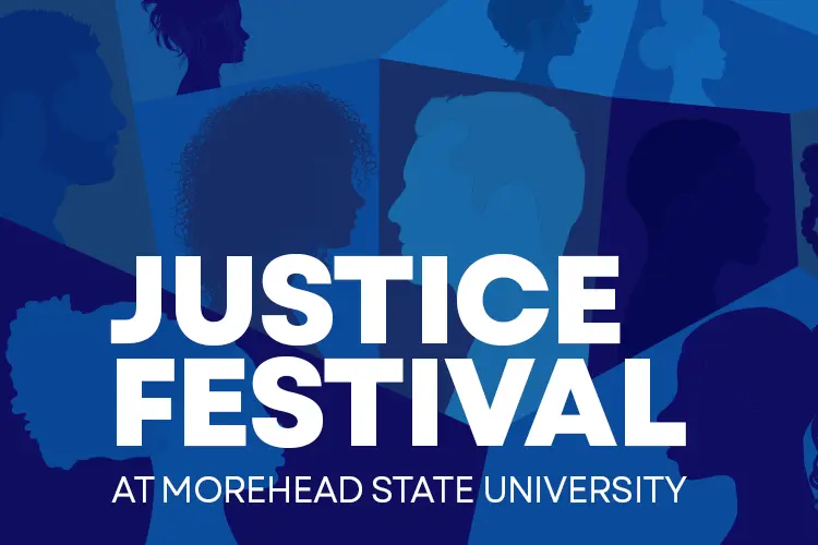 Blue pattern with silhouettes with Justice Festival text
